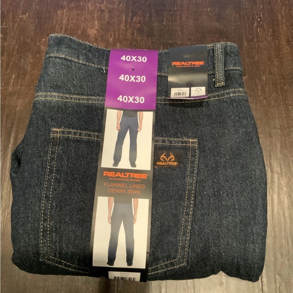 Realtree By Boston Traders Men's Flannel Lined Denim Blue Jeans 40 X 30 NWT